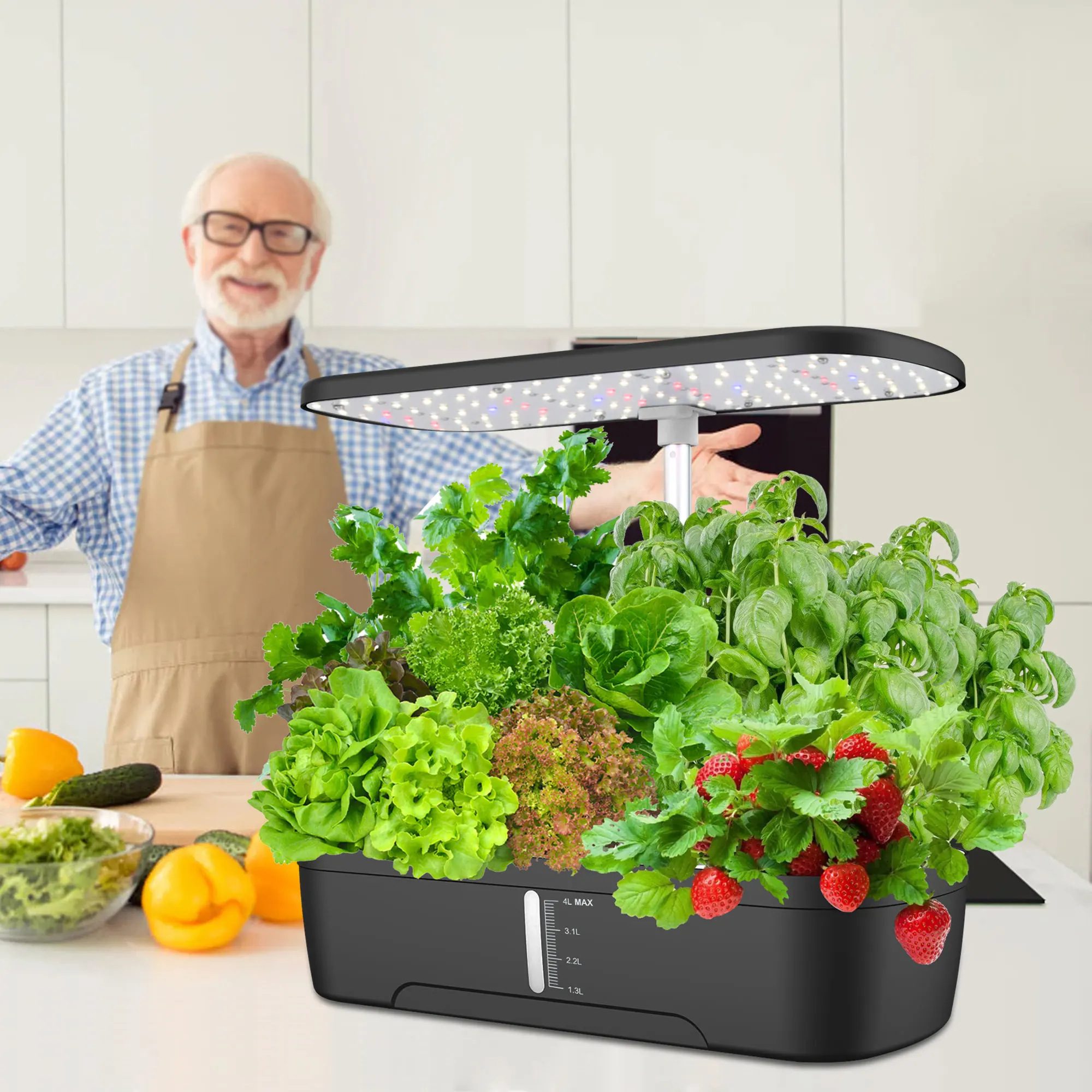 Indoor Herb Garden Kit with Adjustable Height Automatic Timer 20-Watt LED Grow Light 12-Pod Hydroponic Growing System