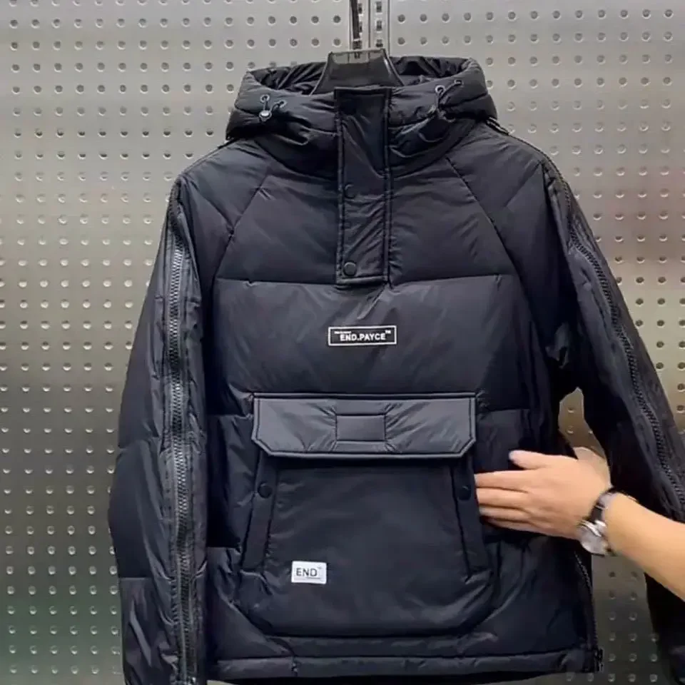 Nova moda grande bolso acolchoado jaqueta na moda masculina com capuz ferramentas engrossar casaco térmico casal versátil jaqueta casual