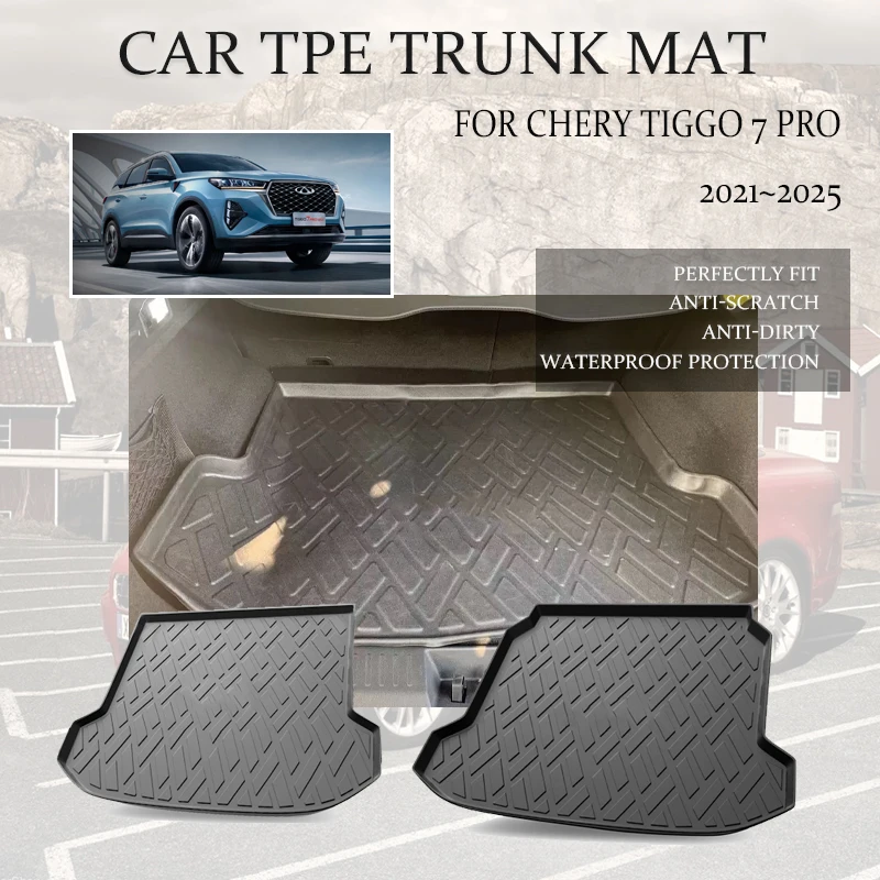 Car Rear Trunk Mats Fit For Chirey Fownix Chery Tiggo 7 Pro Plus 2021~2025 Waterproof Boot Carpet Interior  Pad Auto Accessories