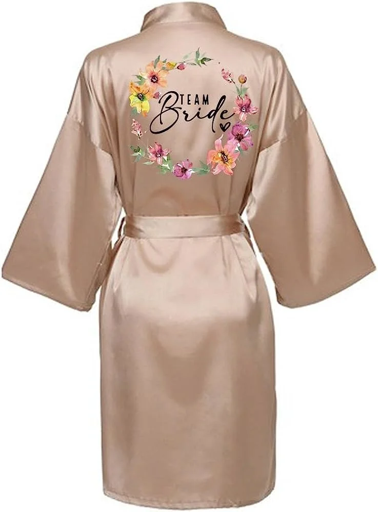 Wedding Party Team Bride Robe Kimono Satin Pajamas Bridesmaid Bathrobe M007