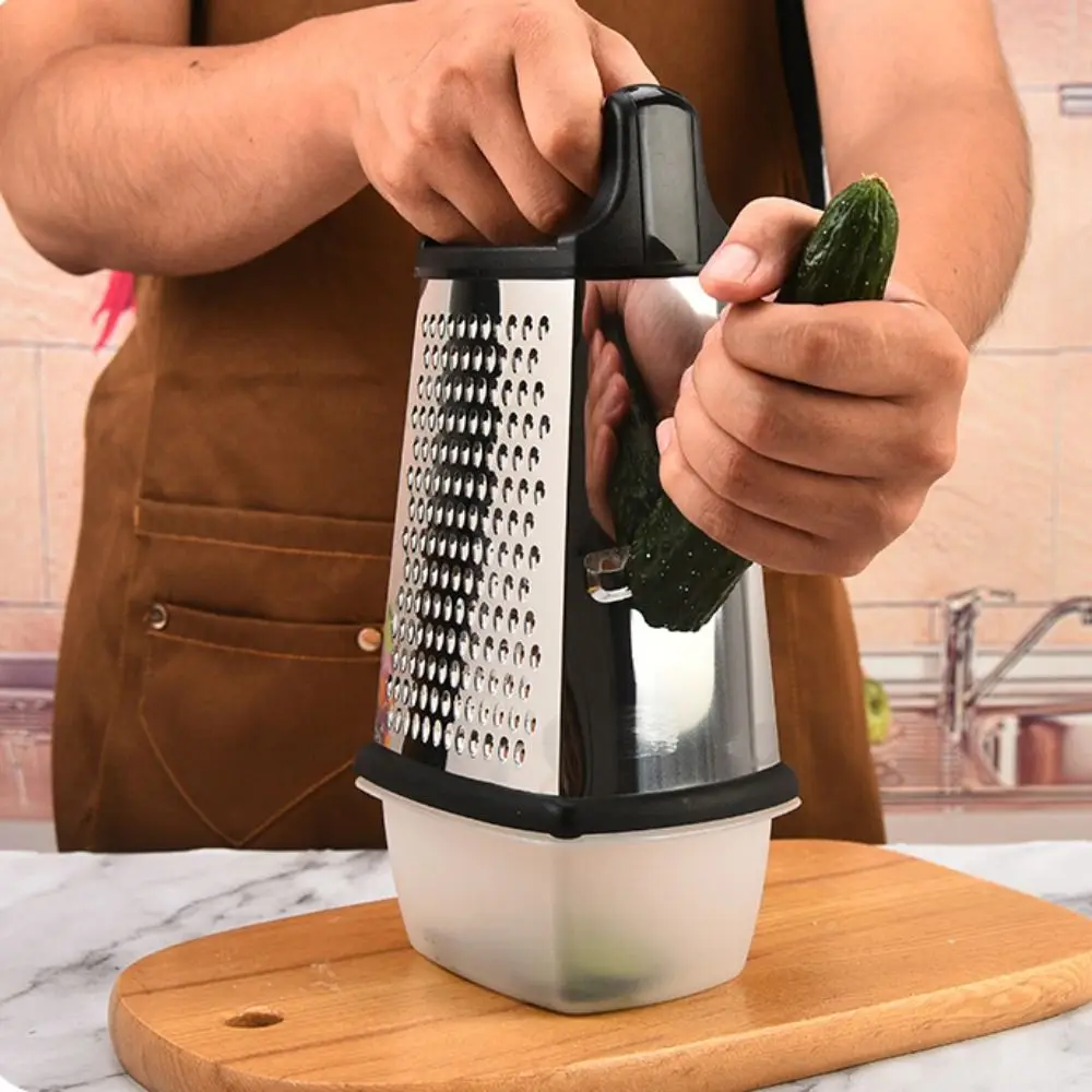 Stainless Steel Multi-functional Four-side Grater with Storage Box Upright Vegetable Slicer Non-slip Base Vertical Planer Potato