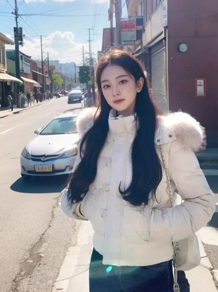 Thick Hooded Winter Jacket, Women‘s Short Single Breasted Coat, Korean 2025 New Long Sleeve Puffer, Blue Casual Chic