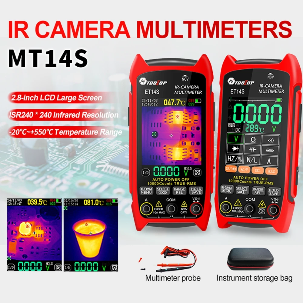 Tooltop et14s termovisor ac/dc multímetro de tensão atual dados usb isr 240x240 ir câmera pipeline aquecimento inspeção eletrônica