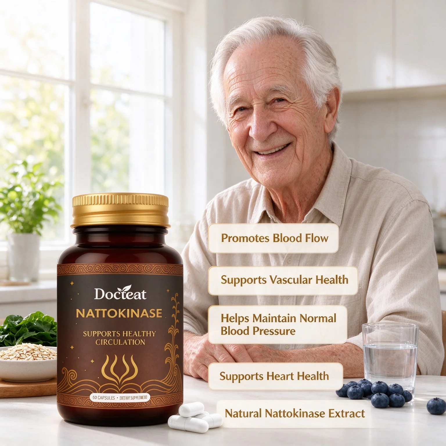 Fermented Natto Capsules, Boost Metabolism, Natural Energy Support Dietary Supplement for Adults