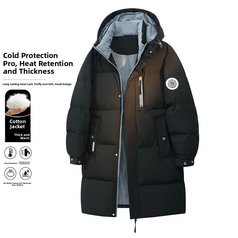 

Men's Thiened Winter down Cotton Jaet Hooded Coat Warm Windproof American Trendy Brand Stand Fit Youth Faion Polyest...