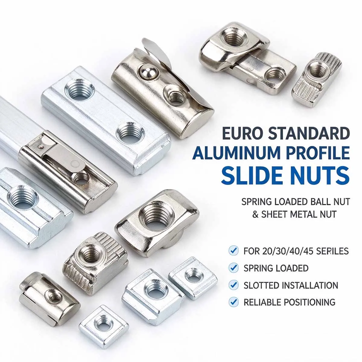 20pcs T Shape Block Sliding Hammer Nut M3 M4 M5 M6 M8 M10 Carbon Steel T-Nuts for 20 30 40 45 Series Aluminum Profile Extension