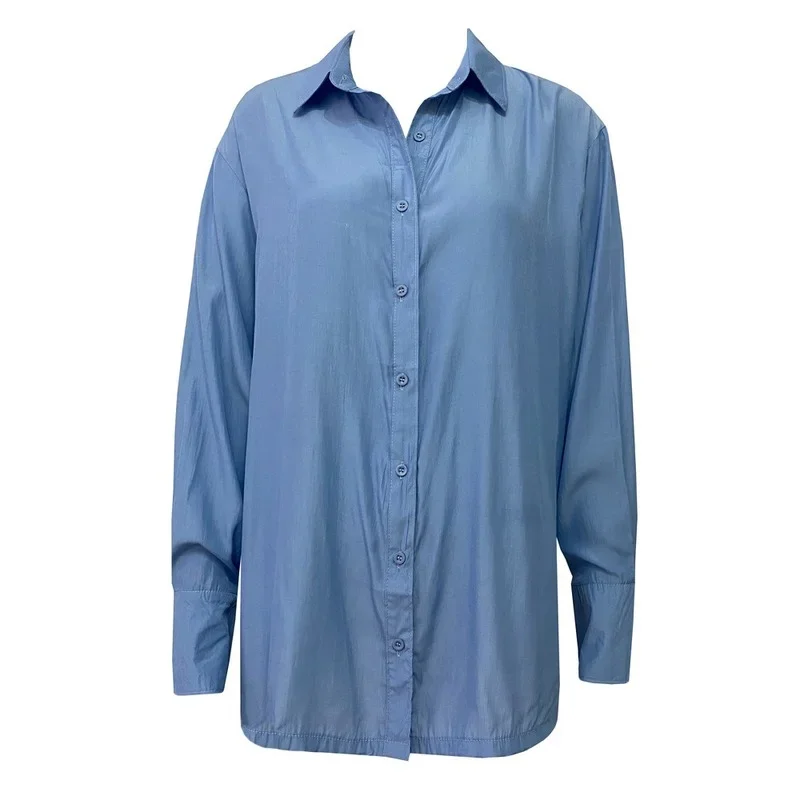 Women Turn Down Collar Blue High Waist T-Shirts Dress New Long Sleeve Jeans Dress Y2k Femme All-Match Tops Shirt Dress with Belt