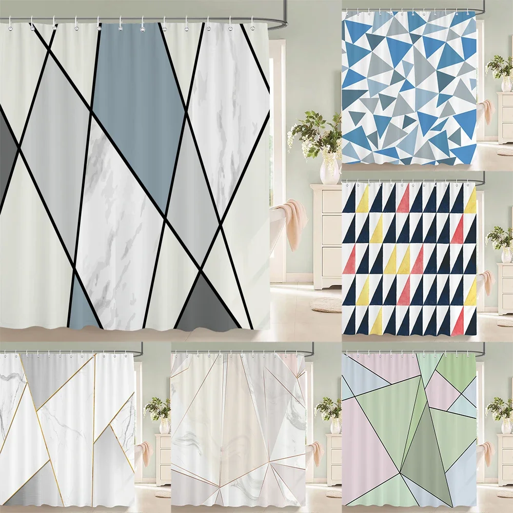 

Modern Art Style Marble Printing Shower Curtain Waterproof Polyester Fabric Bathroom Curtains Geometric Pattern Decor Curtains