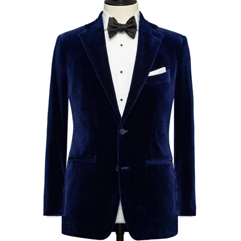 Velvet Men Suit Jacket for Prom Wear Dinner 1 Piece Royal Blue Smoking Blazer Notch Lapel 2024 Male Tops Coat American Fashion