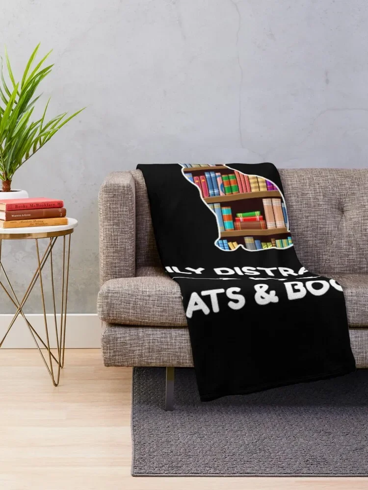 Easily Distracted By Cats & Books Throw Blanket Luxury Throw christmas gifts Fluffy Shaggy Blankets