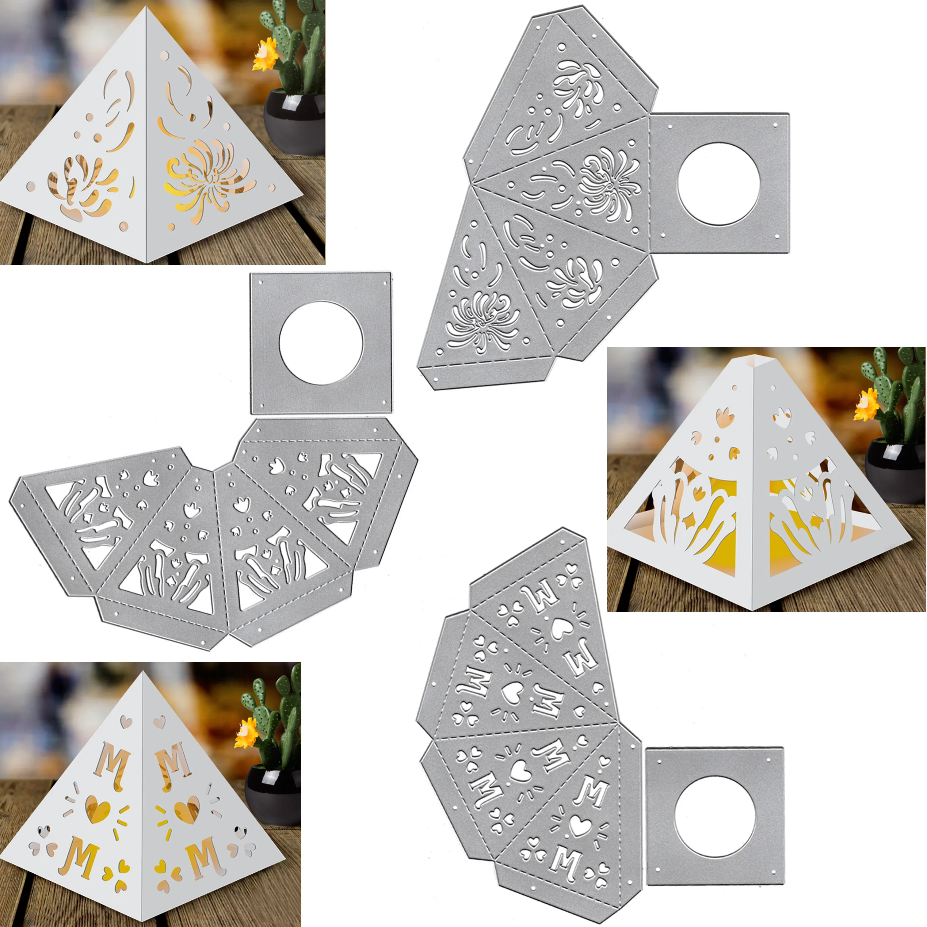 Triangular Lantern Metal Cutting Dies Stencils Flower Pattern Mother's Day Gift Paper Craft DIY Decorations 2023 New Arrivals