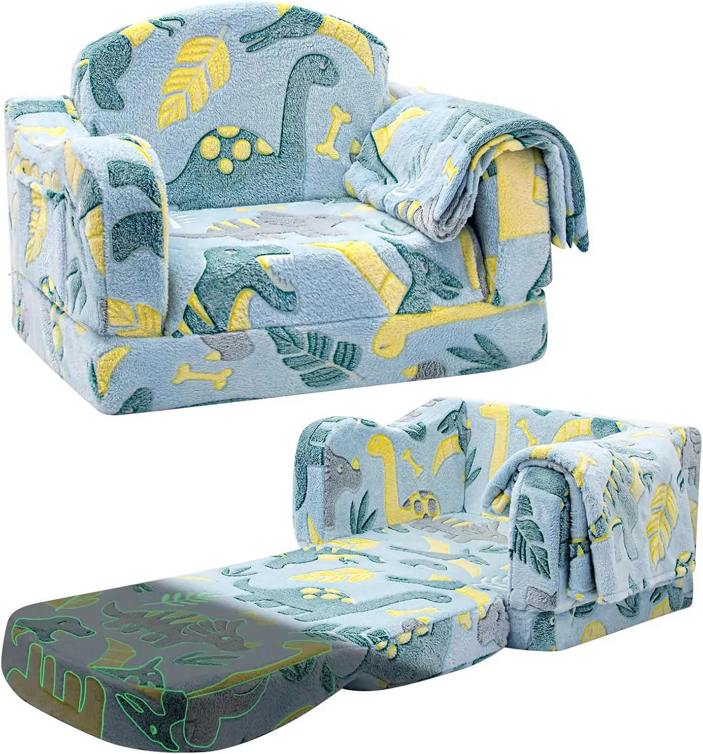 

Comfy Toddler Chair And Couch For Kids With Blanket,2-In-1 Soft Plush Fold Out Toddler Couch For Girls And Boys,Convertible