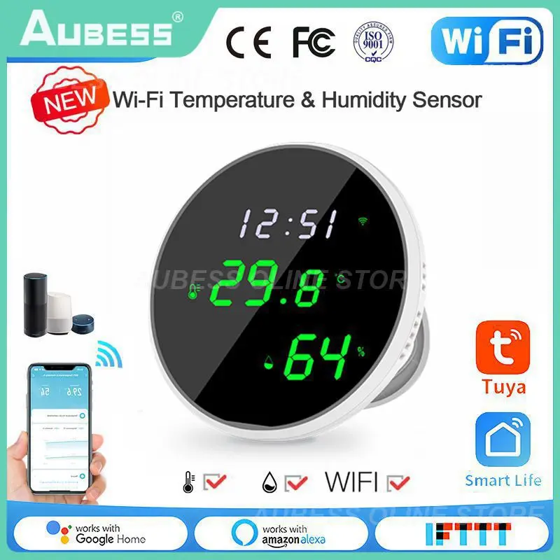 

Tuya WiFi Temperature Humidity Sensor Smart Indoor Hygrometer Thermometer With LED Display Backlight Support Home Alexa