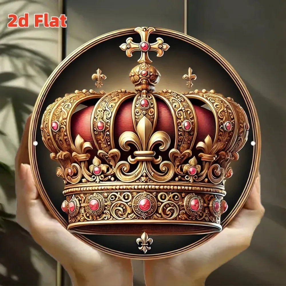 Golden Crown Metal Wall Art Decor, Red Gold Accents Home Garden Indoor Outdoor Sign