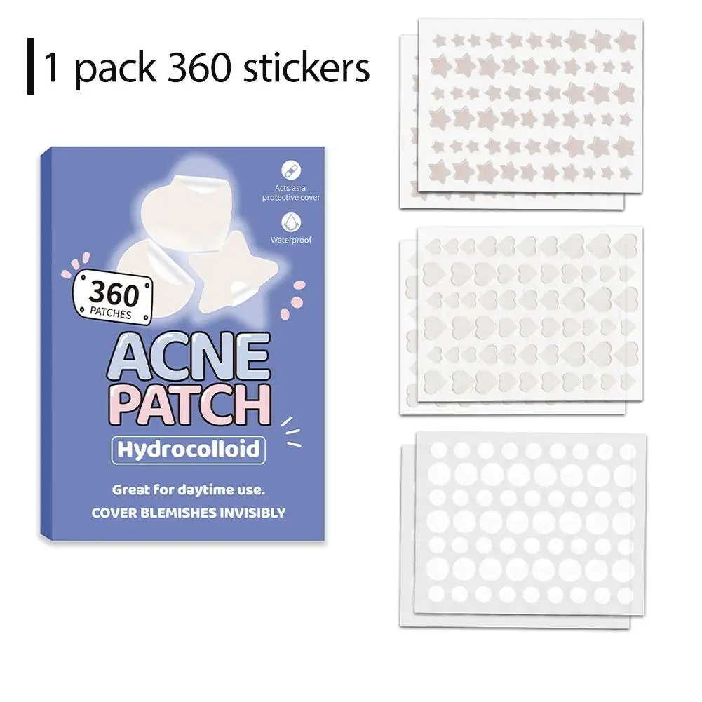 Toppe per brufoli per il viso 360 conteggi, stelle carine Cuori Punti Toppe idrocolloidali per l'acne per breakouts Zit Patch per brufoli Cura della pelle