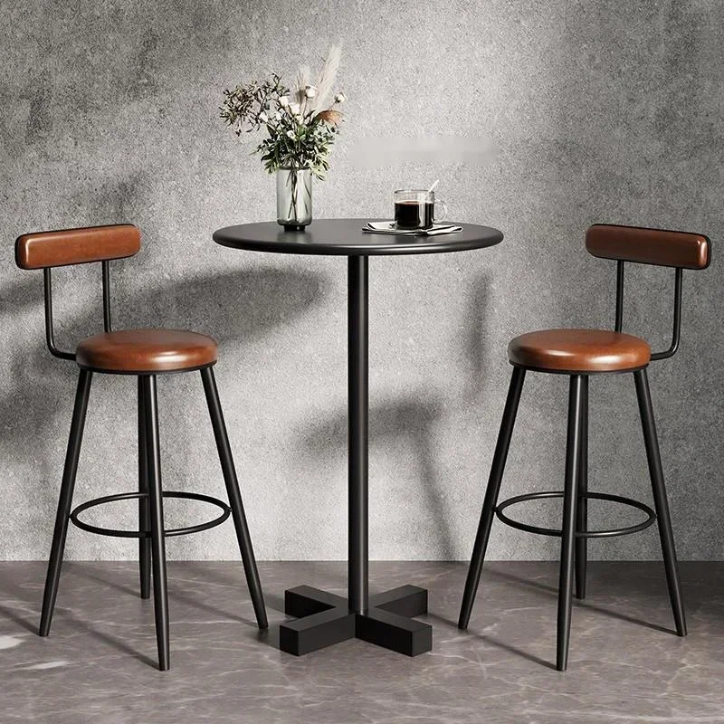 

Retro Industrial Style Bar Stool Iron High Feet Backrest Seat Comfortable Cushion Dining Chair Cafe Modern Furniture