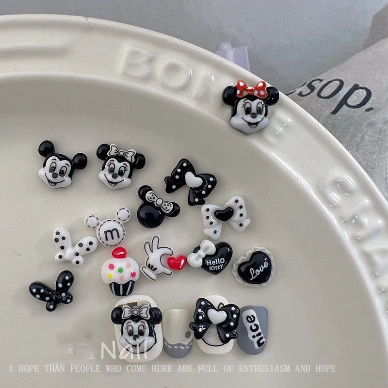 50 قطعة ثلاثية الأبعاد ميكي وميني مسمار السحر القلب القوس وبولكا نقطة تصاميم مجوهرات أظافر راتينج لطيف صنع ل مانيكير مسمار الفن لوازم