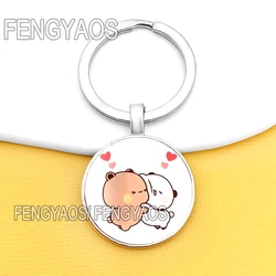 Cute Panda and Bear Keychains for House Cartoon Peach and Cat Key Chains for Women Lovely Purse Bag Keyring for Girls