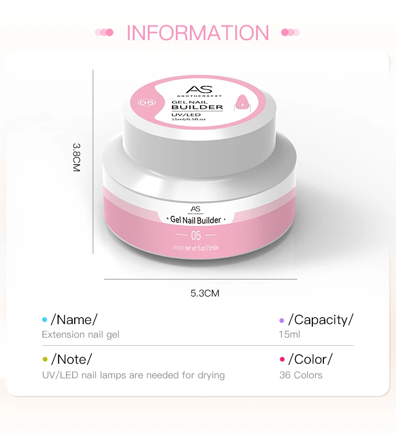 AS Schmerzfreies Natürliches Aufbaugel für Nägel TPO-Frei Selbstnivellierendes Gel für Nagelverlängerung Rosa Lack UV-LED-Gel – Detail 9