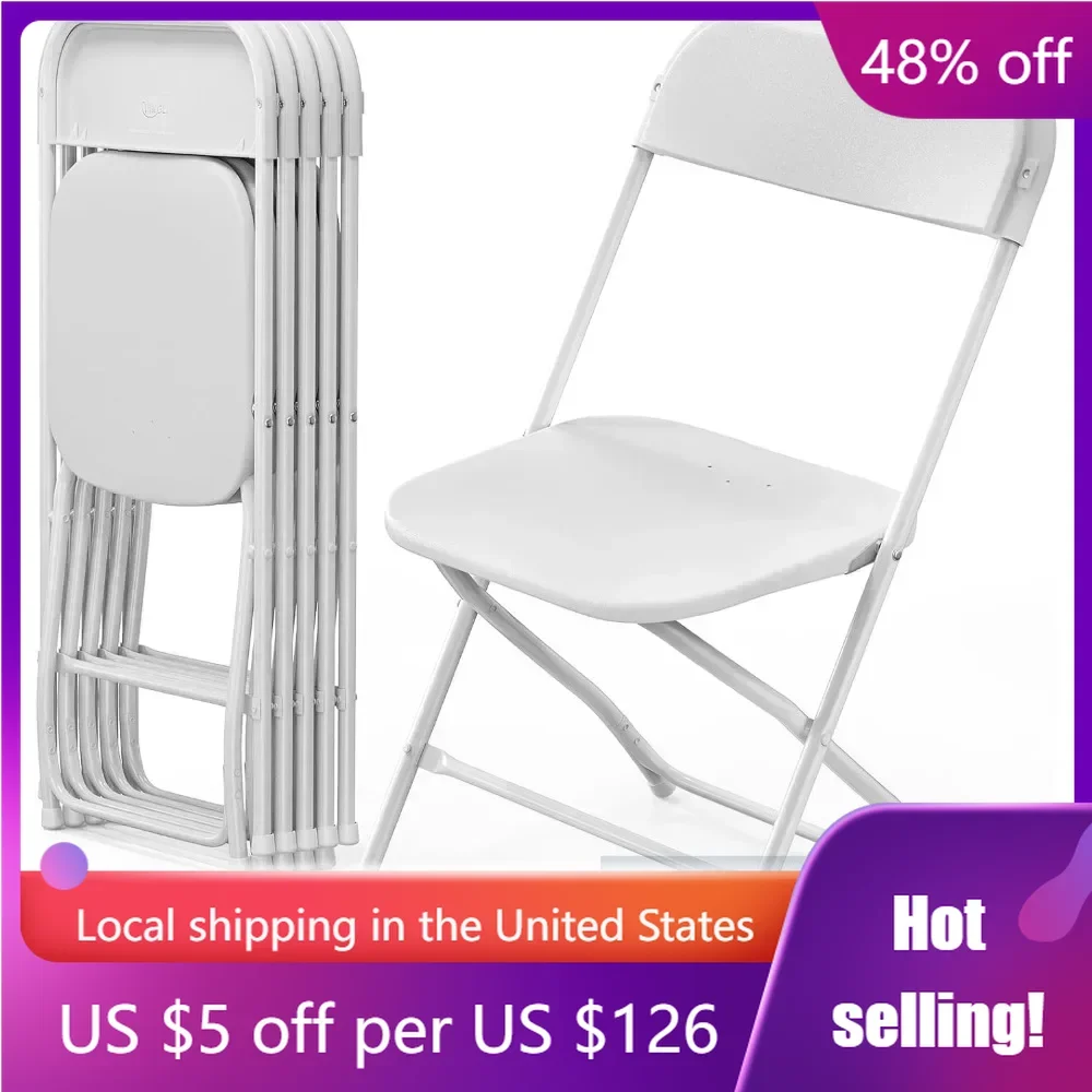 

6 Pack White Plastic Folding Chair,Indoor Outdoor Portable Stackable Commercial Seat with Steel Frame 350lb. Capacity for Events