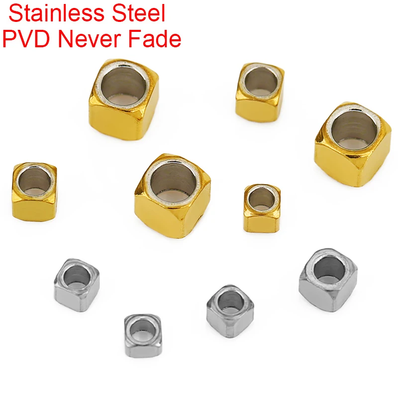 50pcs PVD Never Fade Stainless Steel Spacer Beads 2 3 4 mm Big Large Hole Beads Bulk For Bracelets Necklace Jewelry Accessories