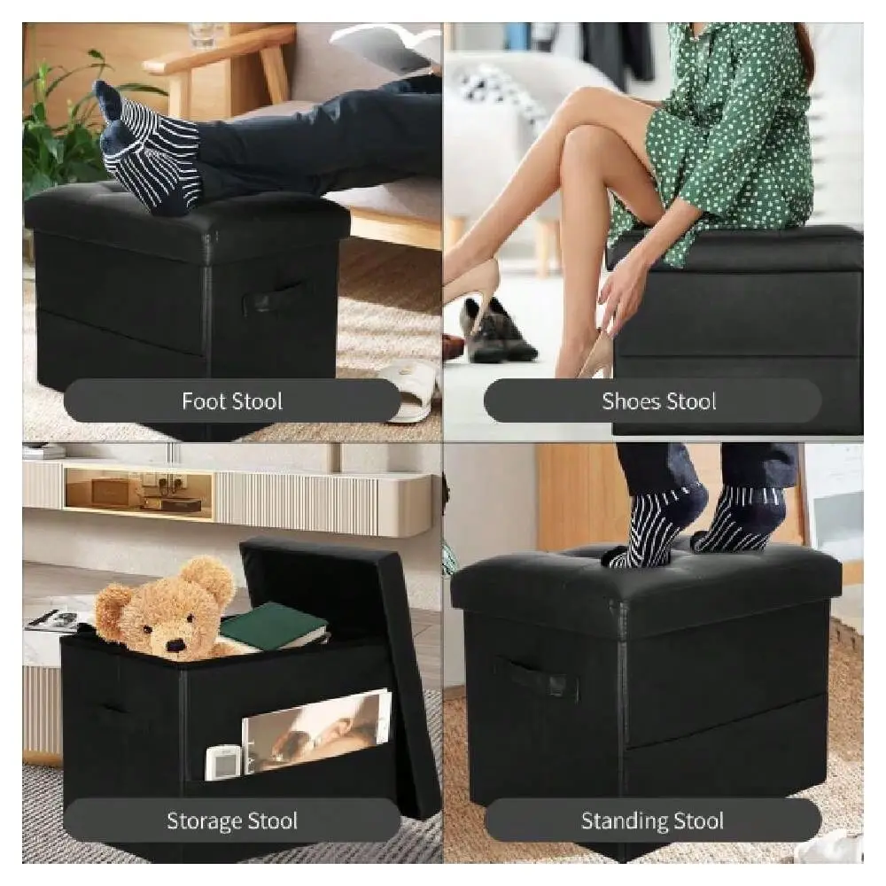 

Ottoman Foot Rest Stool With Thicker Foam Padded Seat. Foldable Leather Footstool Bench. Small Ottoman With Storage For Living