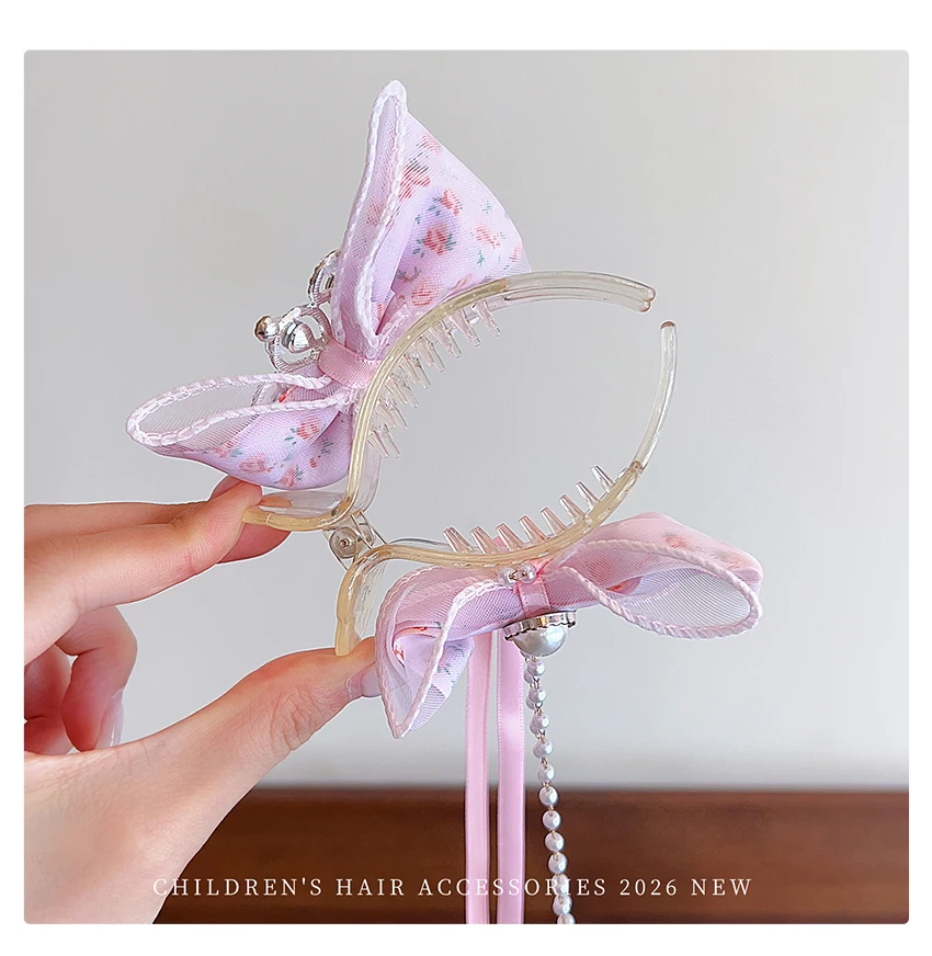 Neue Kinder-Prinzessinnen-Haarspange Glänzender Schmetterling Krone Schleife mit Langem Band Quaste Tüll Haaraccessoires Geburtstagsgeschenk – Detail 6