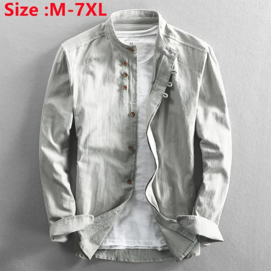 Plus rozmiar 6XL 7XL męska z lnu i bawełny w stylu Casual koszula formalna Retro z długim rękawem miękki luźny koszule męskie koszule szeroka odzież