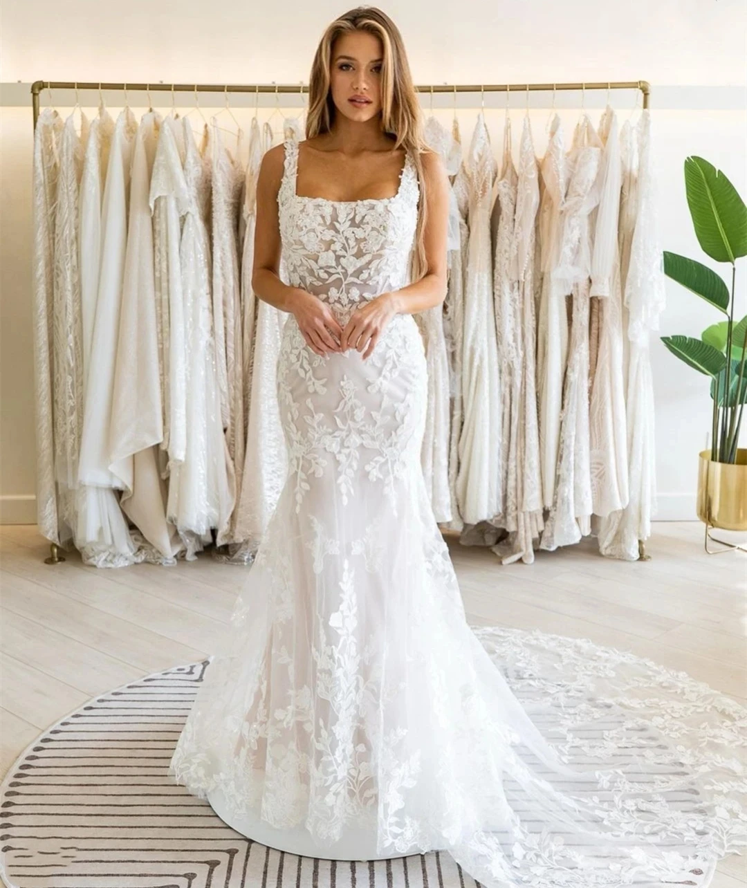 Vestidos De Novia clásicos con cuello cuadrado, Vestidos De Novia sin mangas, Vestidos De sirena con espalda descubierta para fiesta Formal