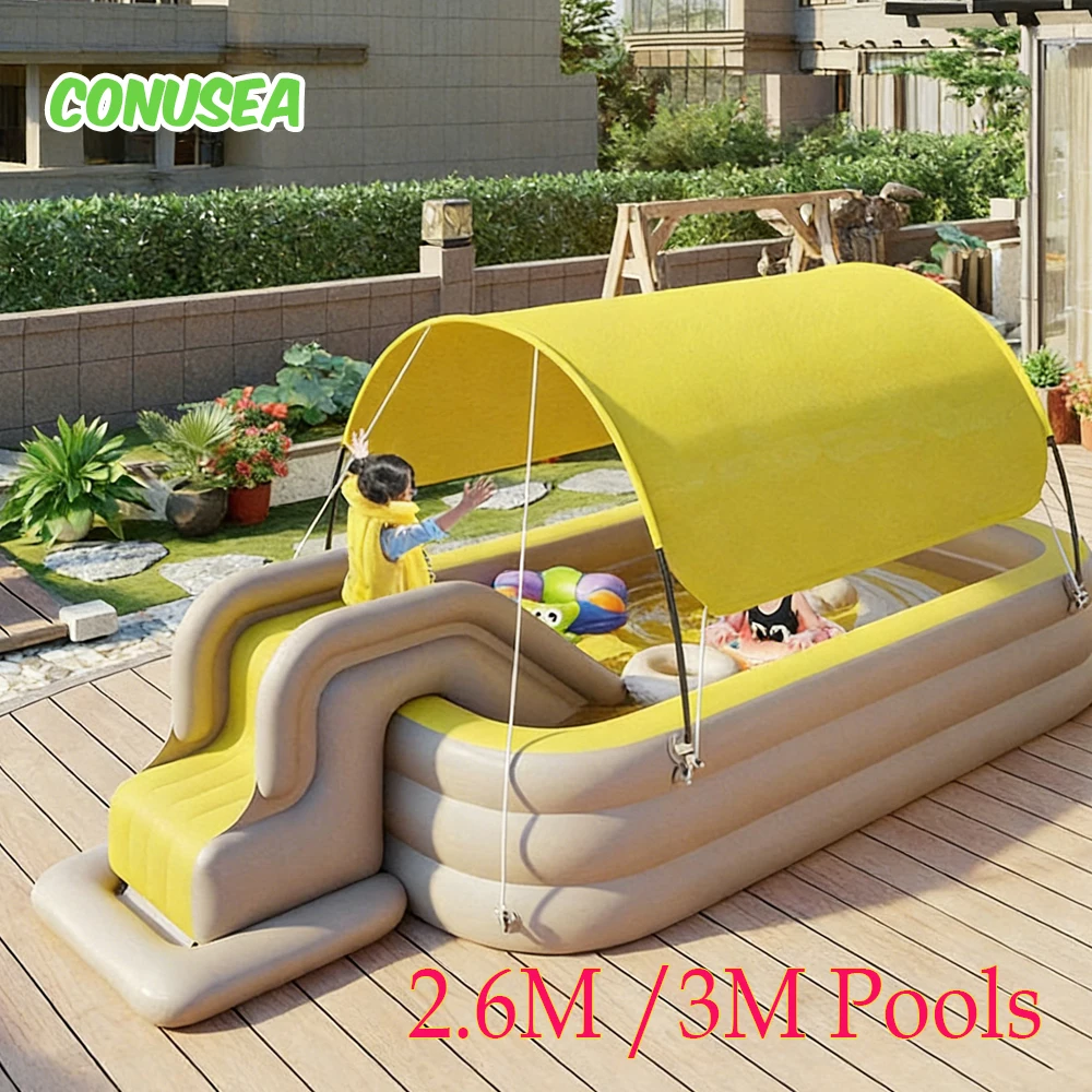 

Большой надувной бассейн для взрослых, детей и всей семьи, для вечеринок на открытом воздухе, с тентом от солнца, складной, с горками и водными игрушками, для сада