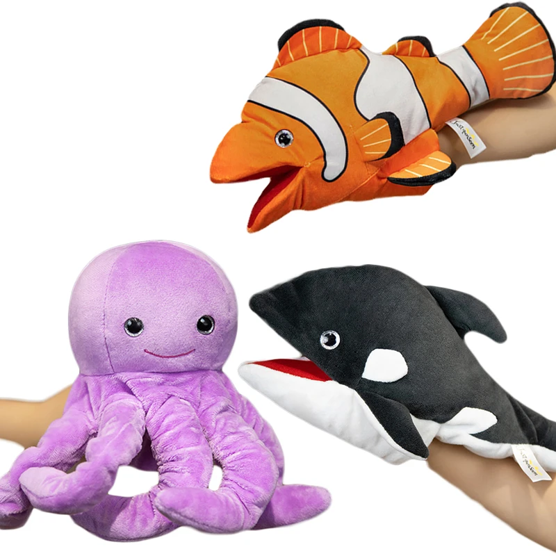 Hai Oktopus Handpuppe lebensechte ausgestopfte meeres tiere Fisch puppe Vogel fuchs Handpuppe für Kinder Erwachsene so tun, als würden sie Puppen spielen