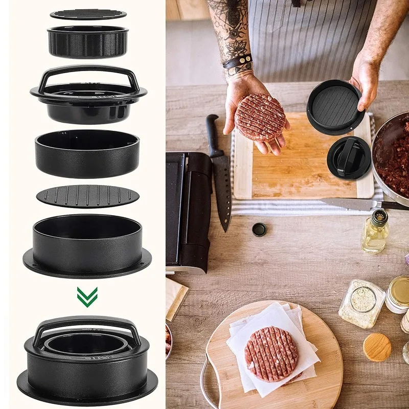 3‑in‑1 Non‑Stick Hamburger Press – Beef, Veggie & Slider Patty Maker Kitchen Gadget