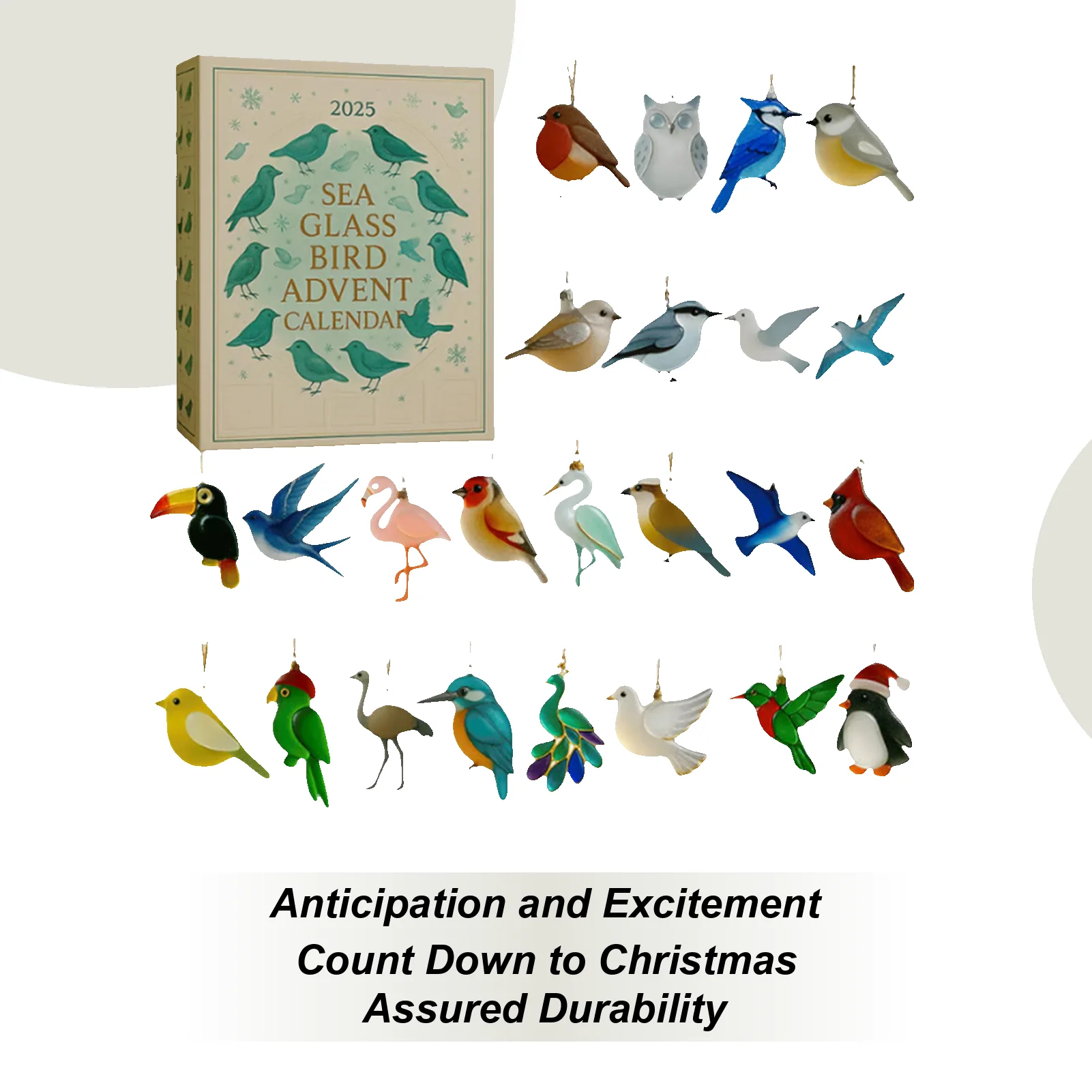 

2D Acrylic Christmas Sea Glass Bird Advent Charm Decor 24 Days Bird-Themed Decorations 2025 Xmas Countdown For Home Tree Car