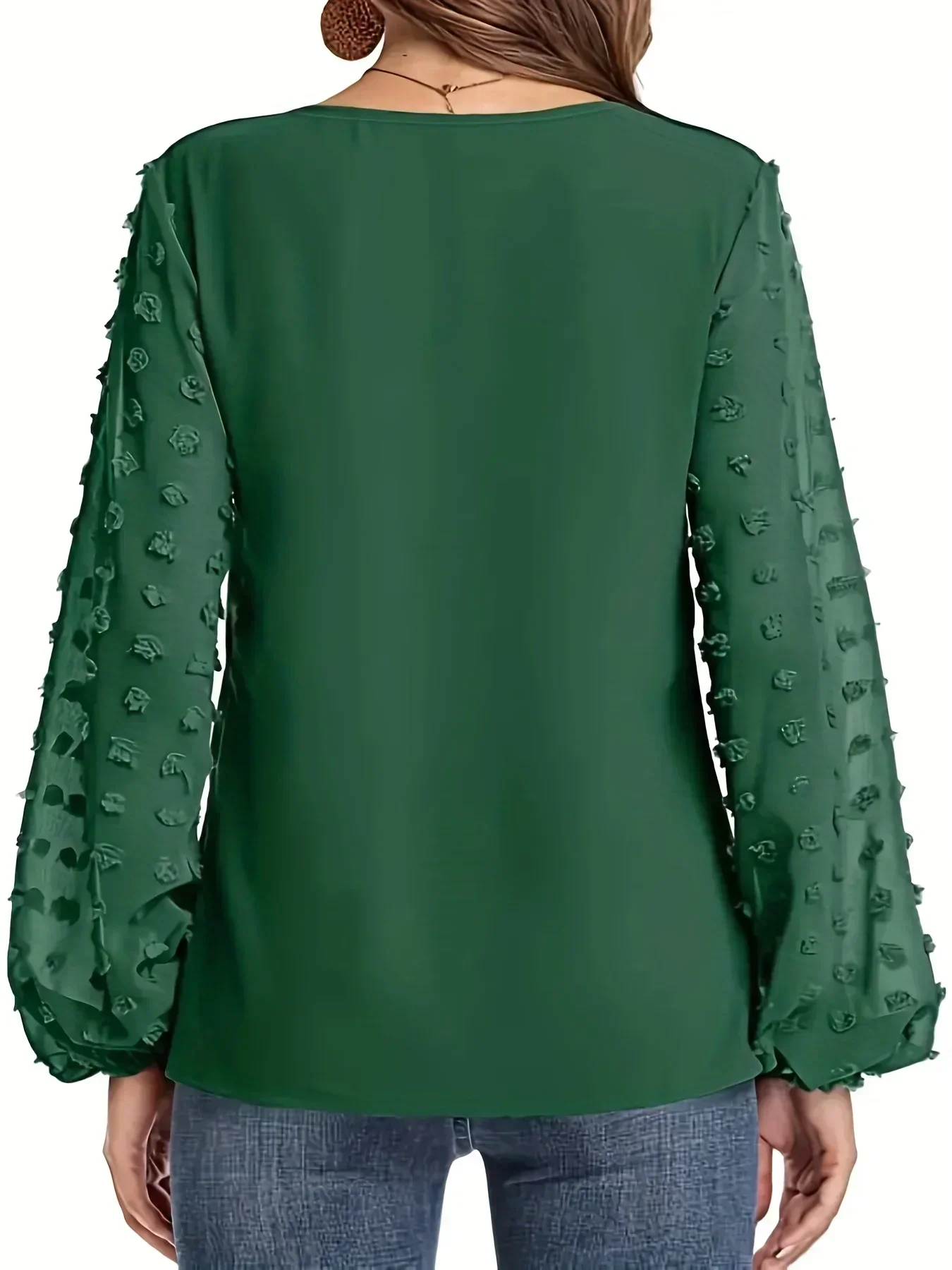 ผู้หญิง PLUS ขนาด 1XL-5XL Swiss Dot แขนเสื้อสุภาพสตรี V คอเสื้อสําหรับฤดูใบไม้ผลิและฤดูใบไม้ร่วงผู้หญิงเสื้อผ้าแฟชั่น