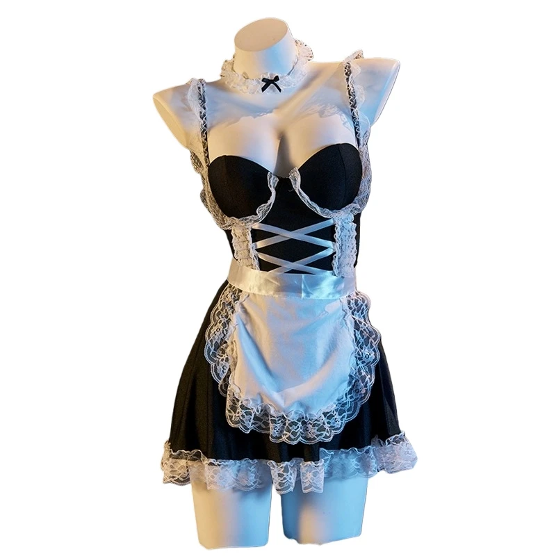 

Maid Dress Cosplay Costumes Lace Sexy Lingerie Anime Coffee Bar Lady Outfit French Apron Servant Perspective Porno Bar Uniform