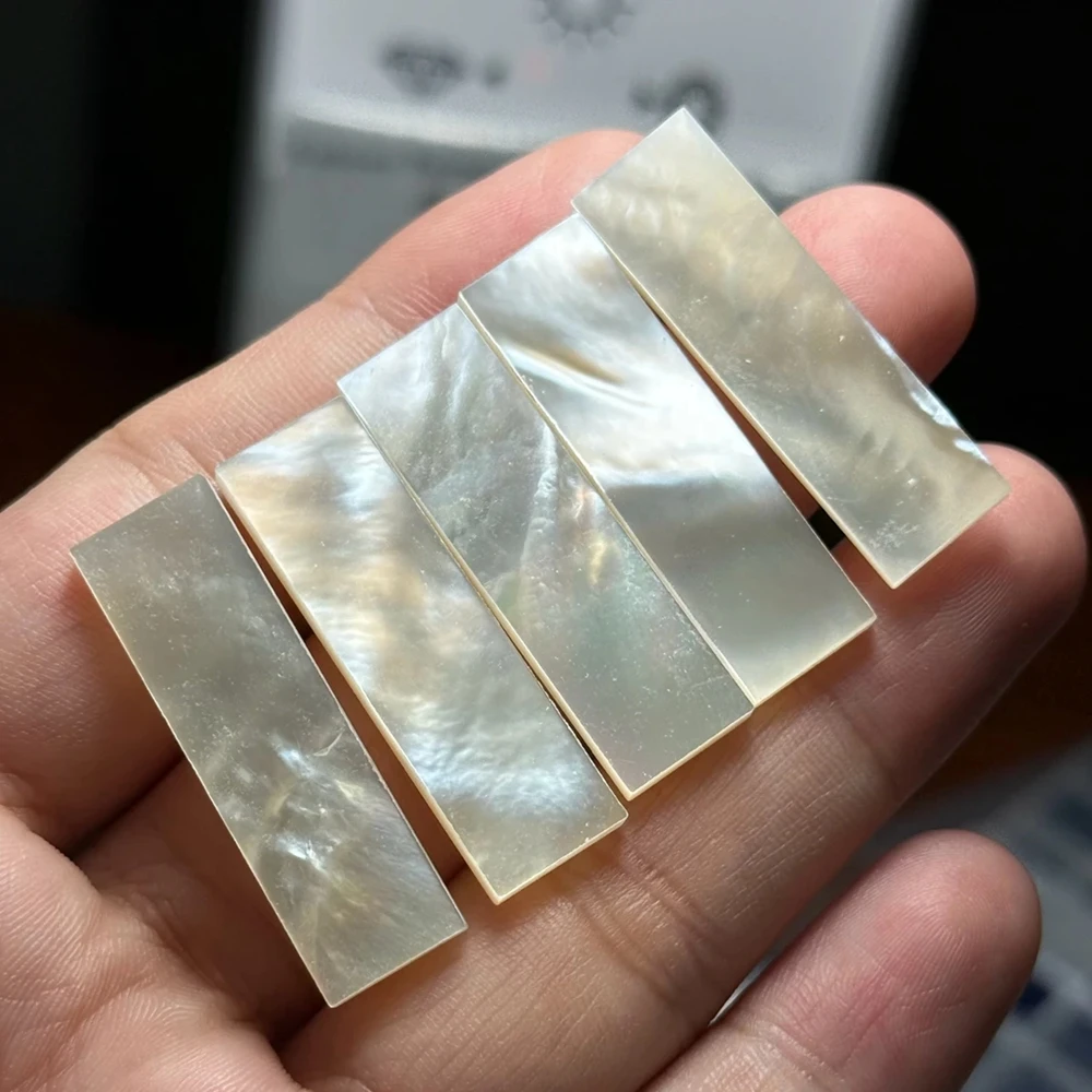Customized 10x34x3mm Rectangle Double Flat Natural White Mother of Pearl Shell Sheet