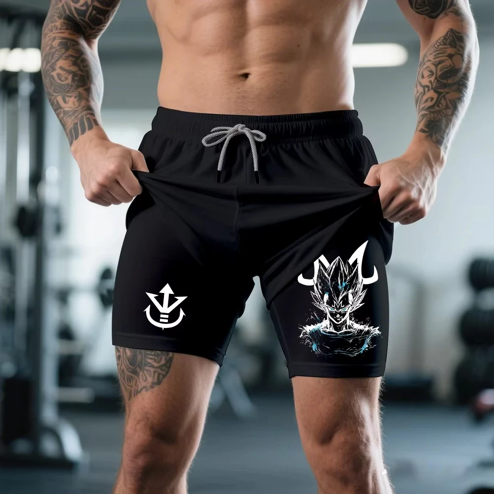 Dragon Ball Z Training Shorts Classic Goku Battle Pose Right Side Logo Text Adjustable Drawstring Waist Gym Wear view 5