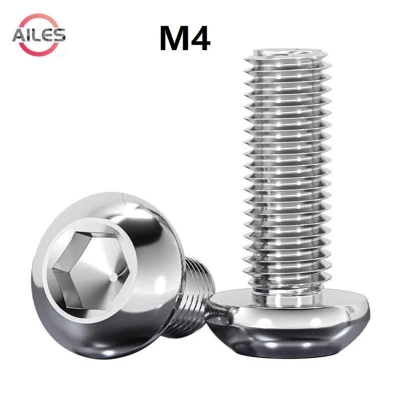 304 Stainless Steel M4 Hexagon Socket Button Round Head Screws 4 5 6 10 50 60  90 95 100 120 140 150mm Pan Head Allen Bolts