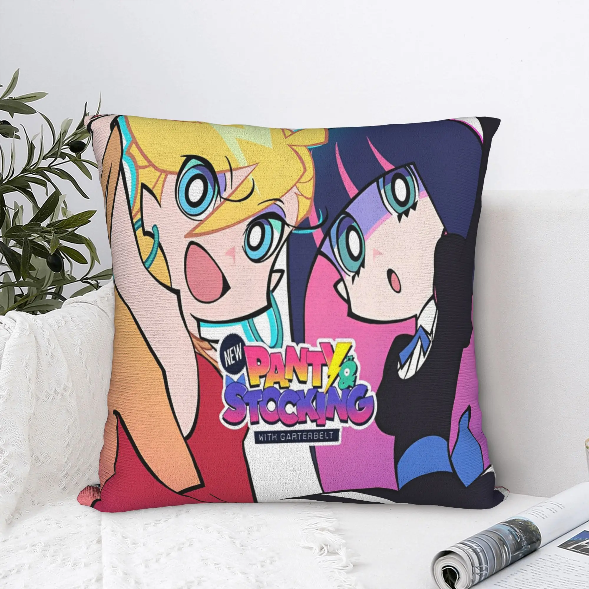 Panty Stocking with Garterbelt Square Pillow Cases Kawaii Anime Cushion Cover Awesome Decorative Pillowcase for Home 40*40cm