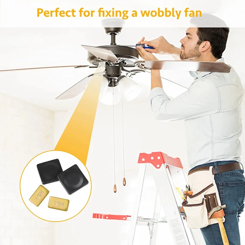 8 Sets Ceiling Fan Blade Balancing Kit Including Metal Self-Adhesive Gold 3G Weight, Metal Self-Adhesive Black 5G Weight