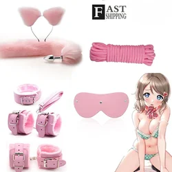 HotX PU Leather Pink Handcuff Wrist Ankle CuffS Restraints Bondage Adult Games Sex Toy Bondage Exotic Sex Toys for Couple