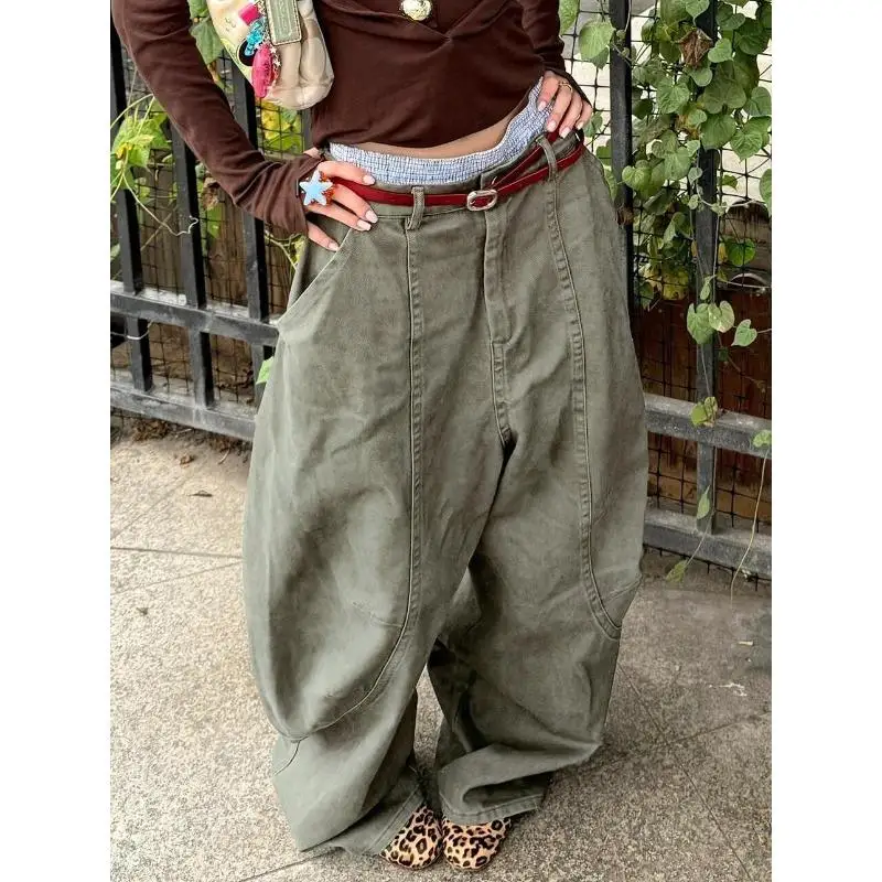 

Women's Y2K Retro Cargo Pants Oversized Wide Leg Baggy Casual Trousers Harajuku Streetwear American Thin Summer Eans