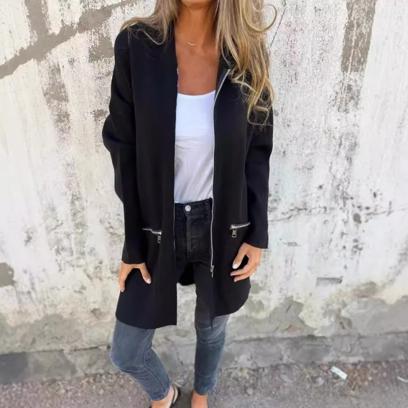 

Solid Color Casual Zipper Hooded Jacket Jacket