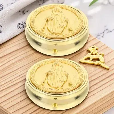 

2Pcs Round Rosary Box Metal Jewelry Organizer Small Retro Storage Case for Necklace Bracelet Ring Keepsakes