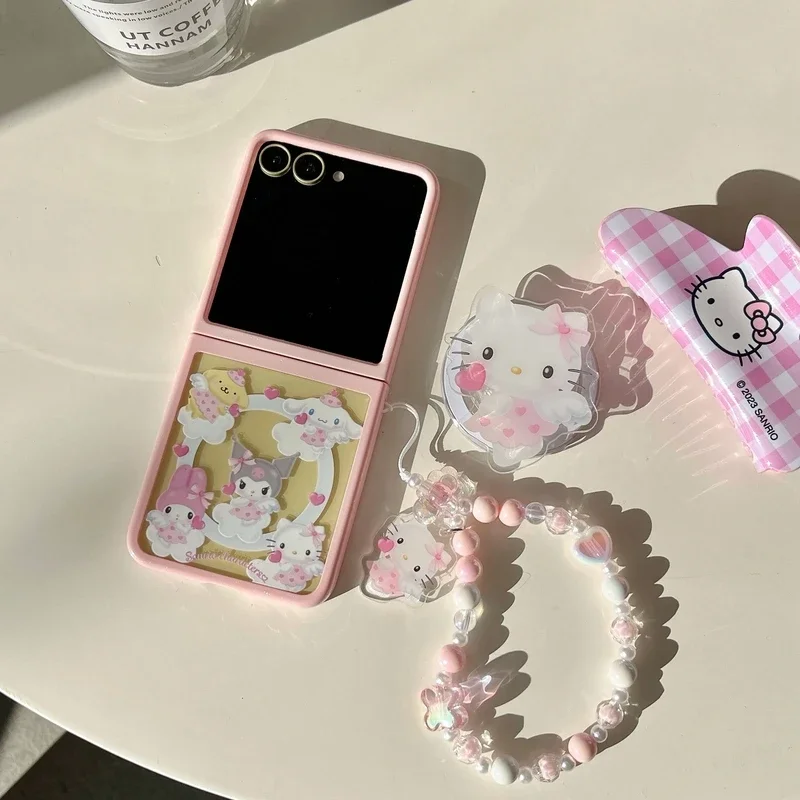 Sanrio Hello Kitty Melody Kuromi Magnetic Grip Holder Magsafe Wireless Charge Phone Case For Samsung Galaxy Z Flip 6 5 4 3 Cover