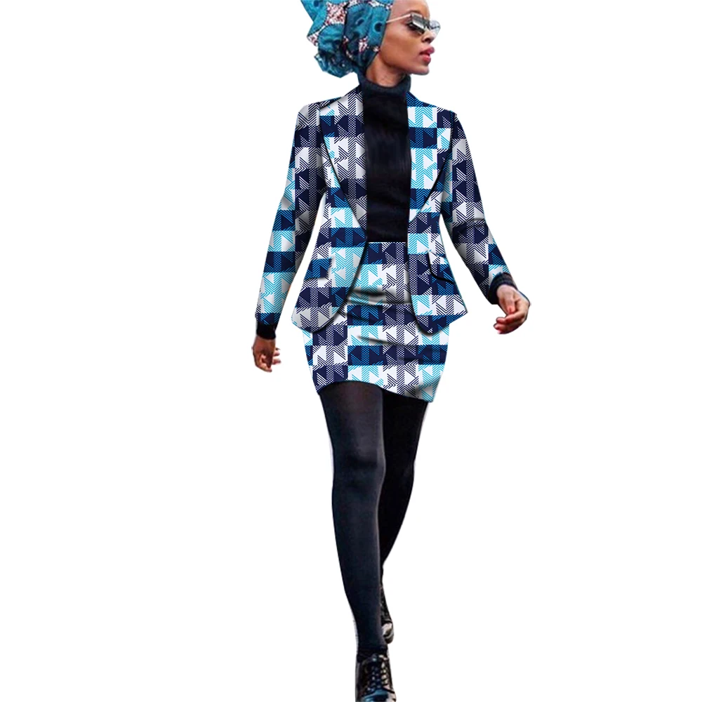 

Женская одежда в африканском стиле, комплект из двух предметов, платье-костюм для женщин, топ, куртка и юбка, одежда из базина рише WY3929