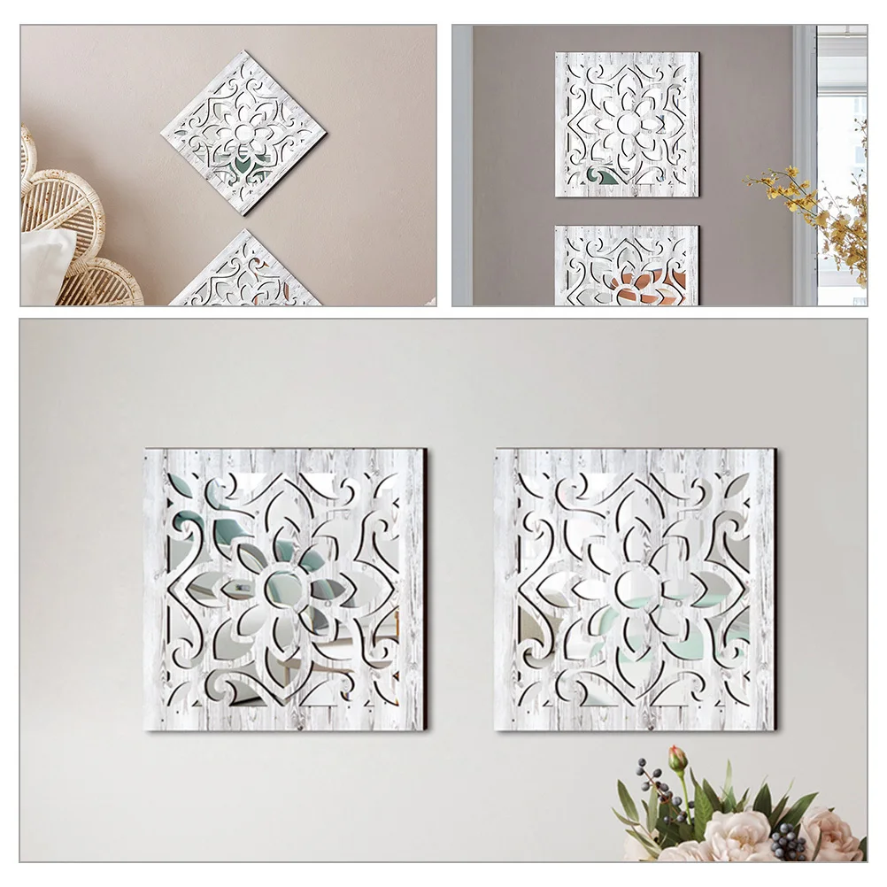 

2Pcs Rustic Square Wall Mirror White Distressed Frame Acrylic Mirror Surface Farmhouse Decor for Living Room Bedroom Entryway