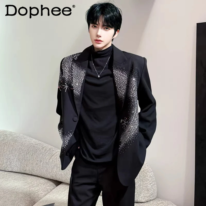 

High-End Colorful Rhinestone Blazers Men 2025 Spring Autumn New Fashion Tailored Coats Light Luxury Stylish Trendy Suit Jackets