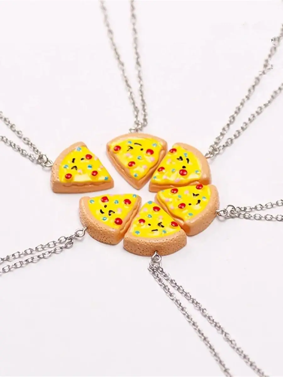 Collier d'amitié à la mode, pendentif en résine Pizza BFF, chaîne en métal créative pour hommes et femmes, bijoux exquis, cadeau, 6 pièces