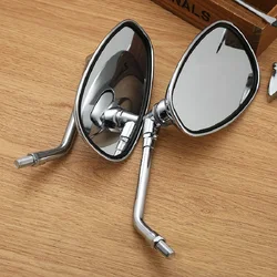 2Pcs/Pair Motorcycle Chrome Plastic Oval Side Rearview Mirrors Universal for Suzuki Honda Kawasaki Cruiser Chopper Custom 10MM